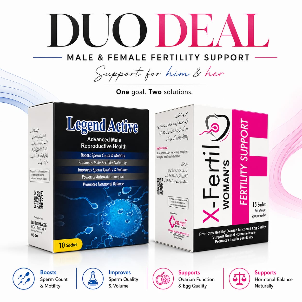 Duo Deal – Male & Female Fertility Support Bundle (Legend Active + X Fertil Woman's)